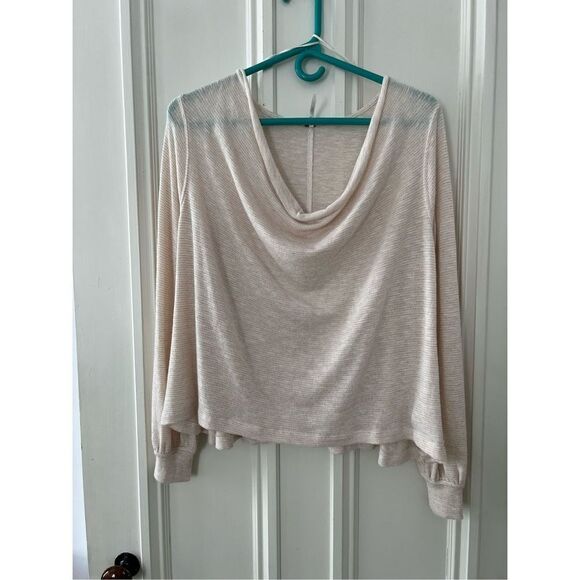 Free People cream and gold striped drop neck long sleeve peasant top S - Picture 1 of 7